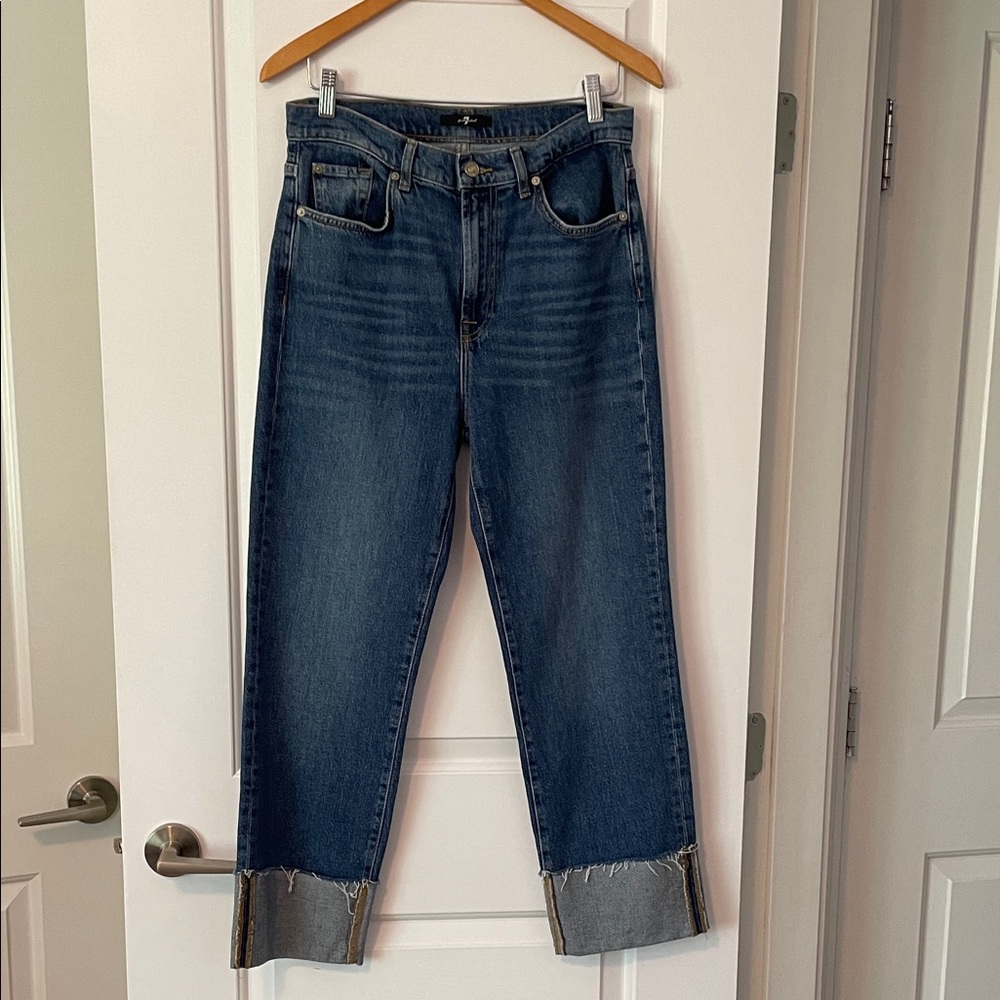 7 For All Mankind Dark Blue High-Rise Straight Jeans